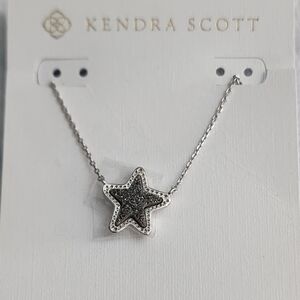 Kendra Scott Silver Chain Star Platinum Drusy Necklace NEW! Adjustable Chain